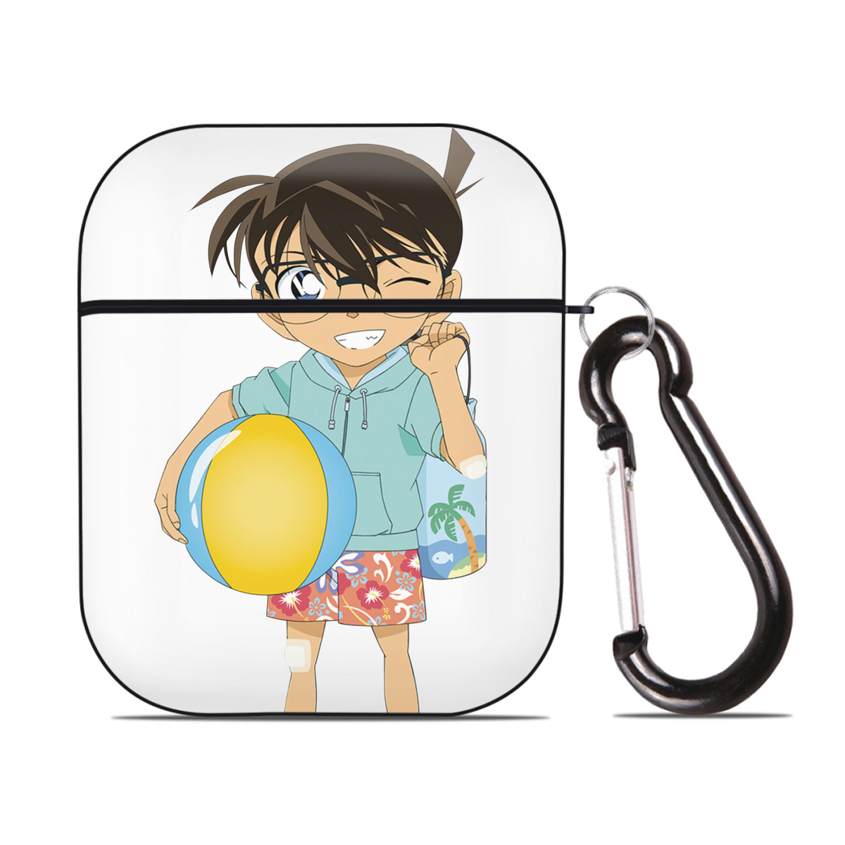 （画像用） 名探偵コナン 江戸川 コナン Detective Conan Conan Edogawa AirPods 第2世代保護ケース ハードシェル ブラック 耐衝撃・防指紋・カラビナ付き