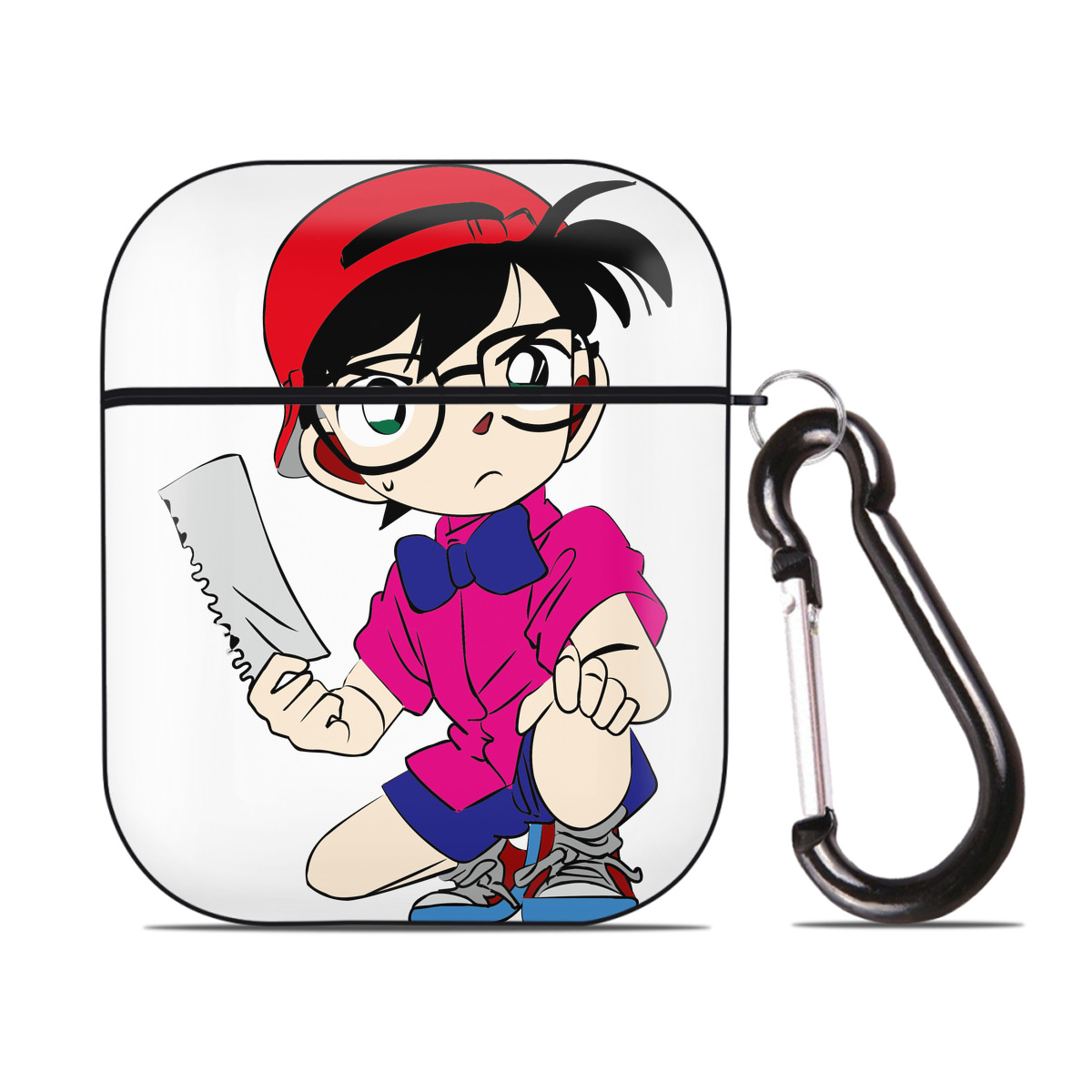 （画像用） 名探偵コナン 江戸川 コナン Detective Conan Conan Edogawa AirPods 第2世代保護ケース ハードシェル ブラック 耐衝撃・防指紋・カラビナ付き