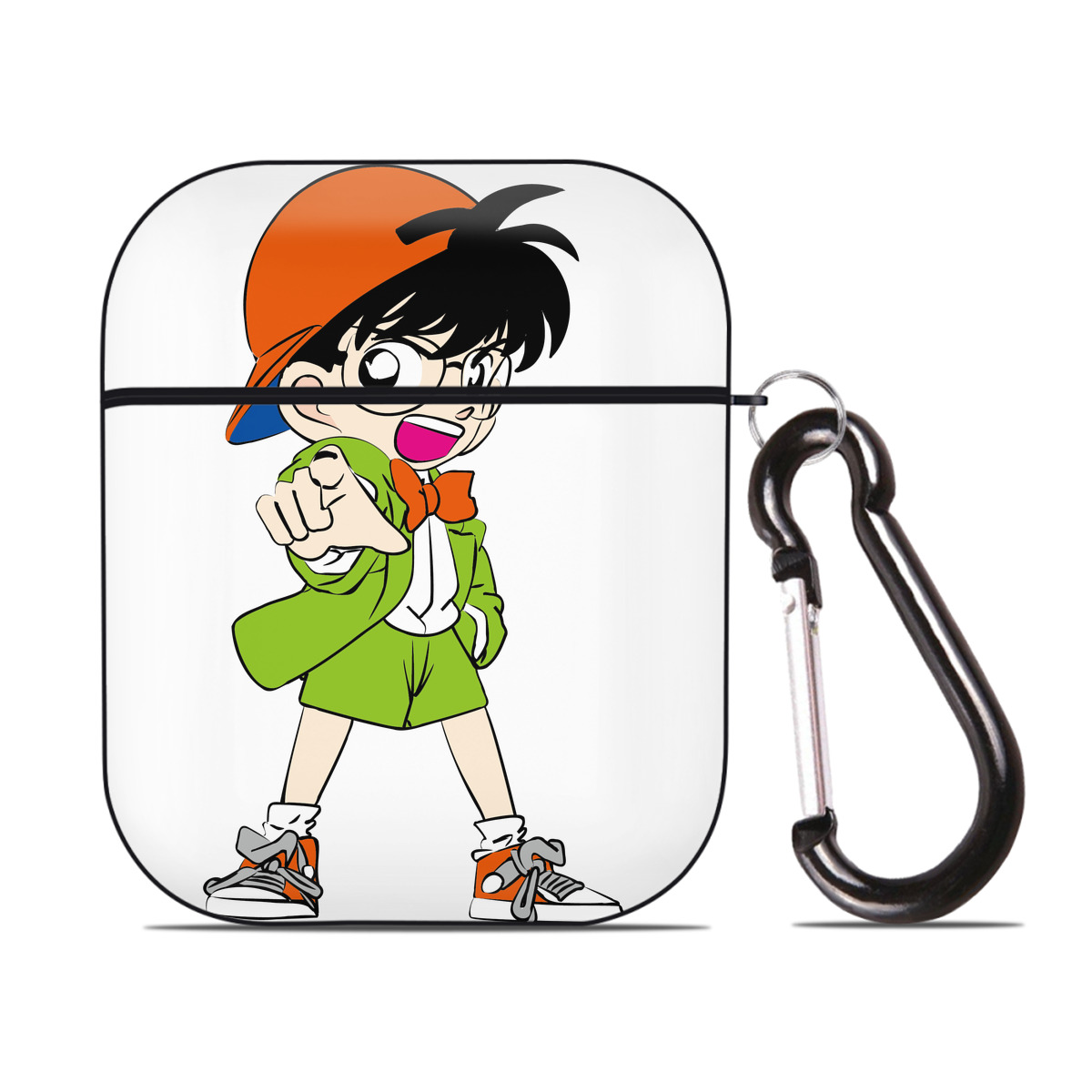 （画像用） 名探偵コナン 江戸川 コナン Detective Conan Conan Edogawa AirPods 第2世代保護ケース ハードシェル ブラック 耐衝撃・防指紋・カラビナ付き