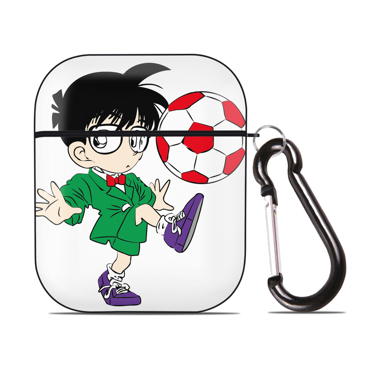 （画像用） 名探偵コナン 江戸川 コナン Detective Conan Conan Edogawa AirPods 第2世代保護ケース ハードシェル ブラック 耐衝撃・防指紋・カラビナ付き