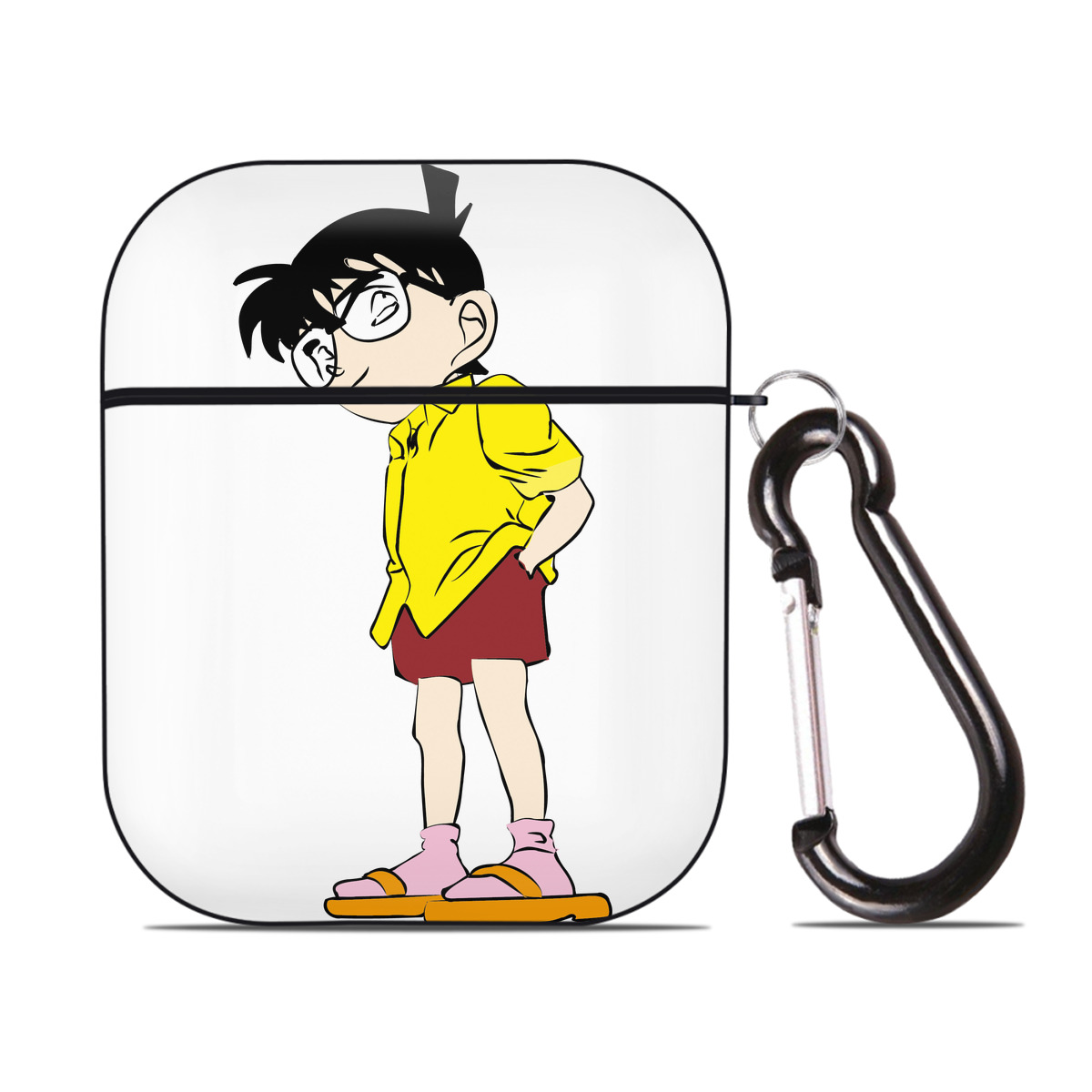 （画像用） 名探偵コナン 江戸川 コナン Detective Conan Conan Edogawa AirPods 第2世代保護ケース ハードシェル ブラック 耐衝撃・防指紋・カラビナ付き
