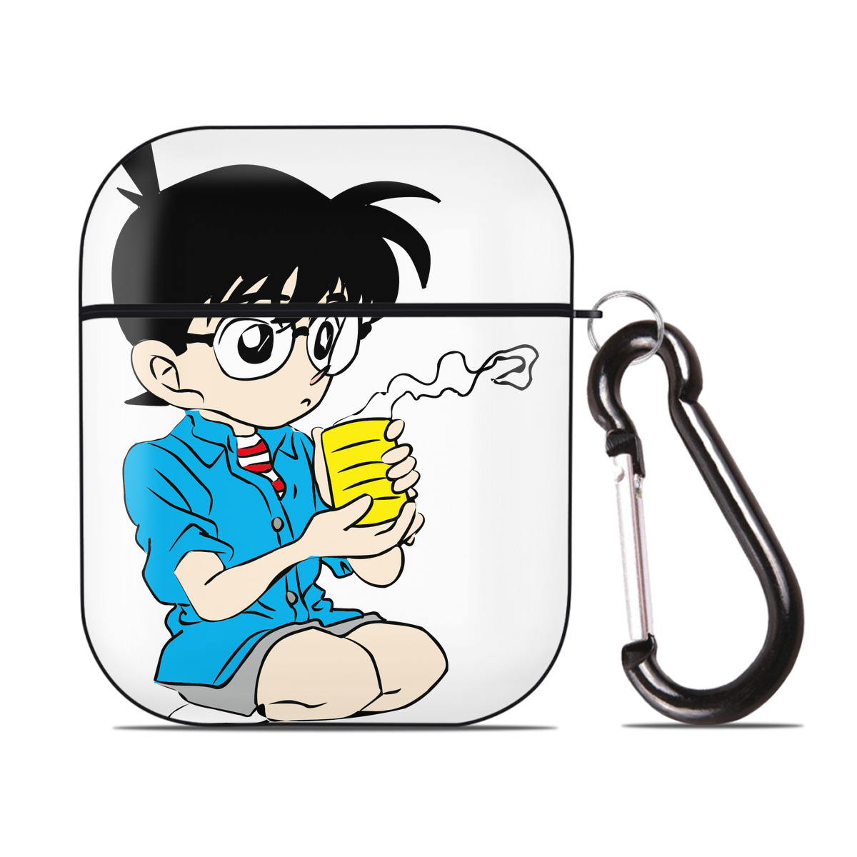 （画像用） 名探偵コナン 江戸川 コナン Detective Conan Conan Edogawa AirPods 第2世代保護ケース ハードシェル ブラック 耐衝撃・防指紋・カラビナ付き
