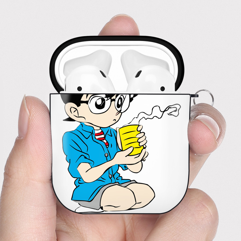 （画像用） 名探偵コナン 江戸川 コナン Detective Conan Conan Edogawa AirPods 第2世代保護ケース ハードシェル ブラック 耐衝撃・防指紋・カラビナ付き
