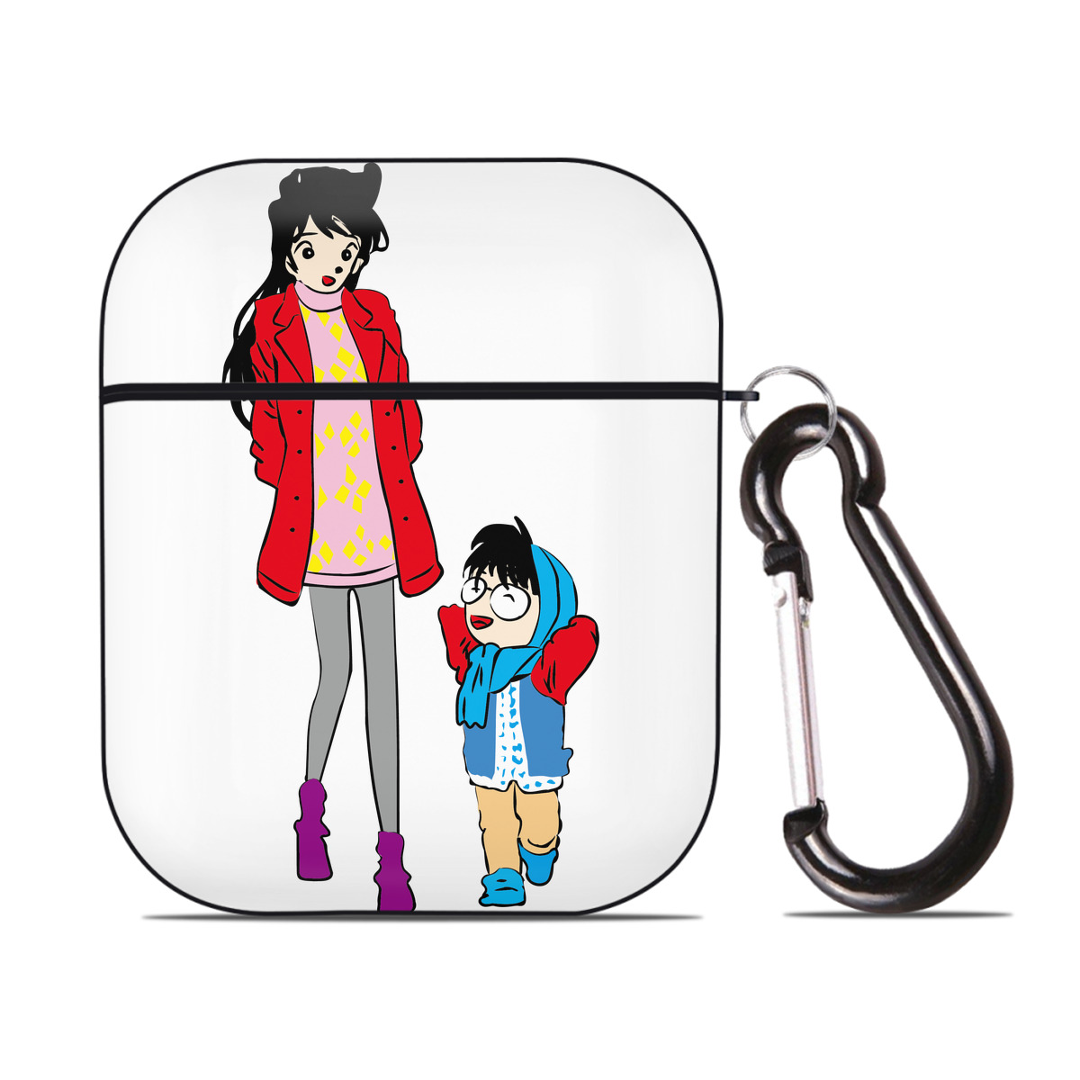 （画像用） 名探偵コナン 江戸川 コナン Detective Conan Conan Edogawa AirPods 第2世代保護ケース ハードシェル ブラック 耐衝撃・防指紋・カラビナ付き