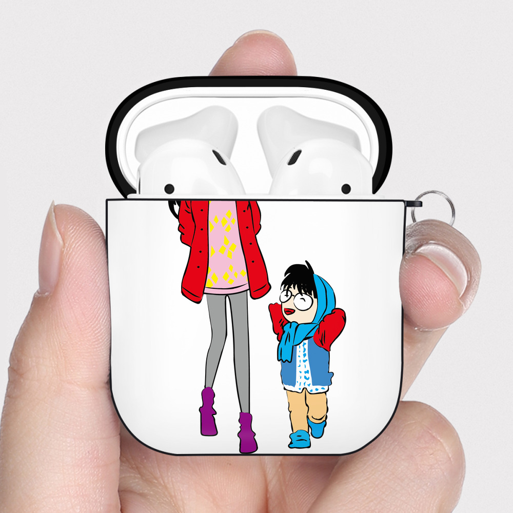 （画像用） 名探偵コナン 江戸川 コナン Detective Conan Conan Edogawa AirPods 第2世代保護ケース ハードシェル ブラック 耐衝撃・防指紋・カラビナ付き