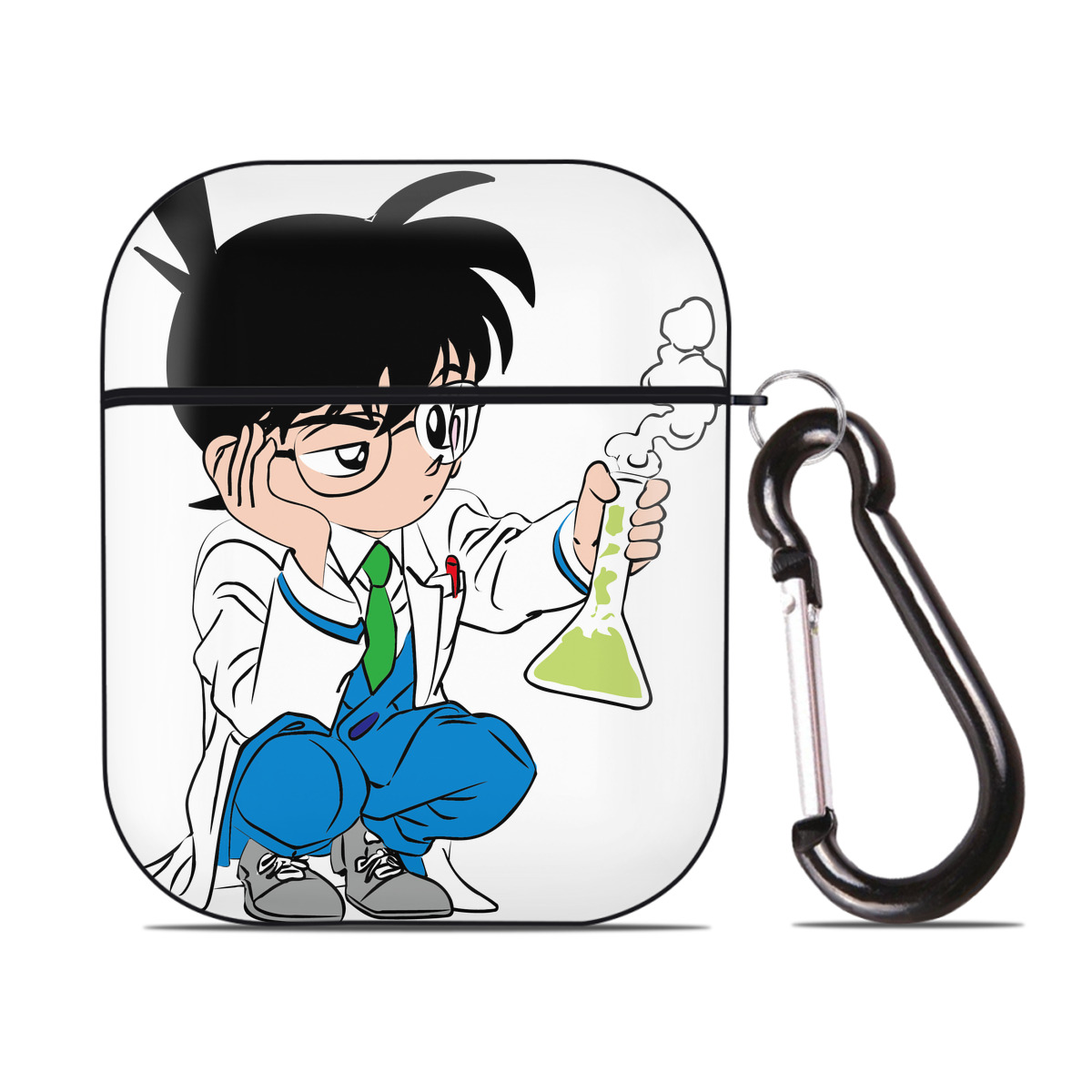 （画像用） 名探偵コナン 江戸川 コナン Detective Conan Conan Edogawa AirPods 第2世代保護ケース ハードシェル ブラック 耐衝撃・防指紋・カラビナ付き