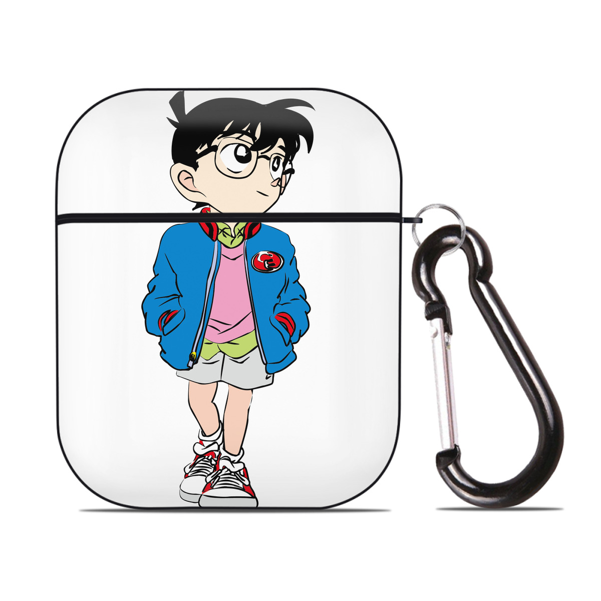 （画像用） 名探偵コナン 江戸川 コナン Detective Conan Conan Edogawa AirPods 第2世代保護ケース ハードシェル ブラック 耐衝撃・防指紋・カラビナ付き