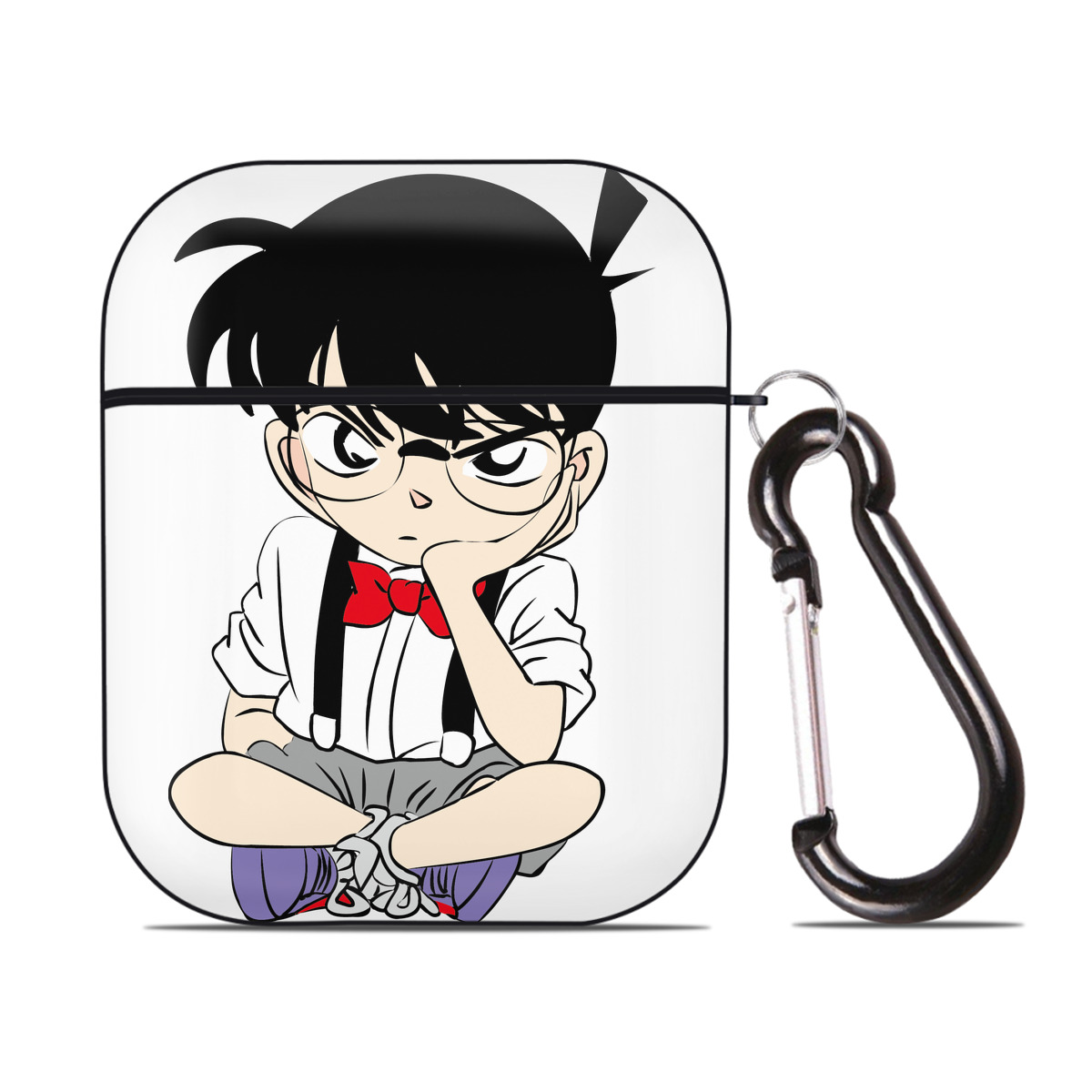 （画像用） 名探偵コナン 江戸川 コナン Detective Conan Conan Edogawa AirPods 第2世代保護ケース ハードシェル ブラック 耐衝撃・防指紋・カラビナ付き