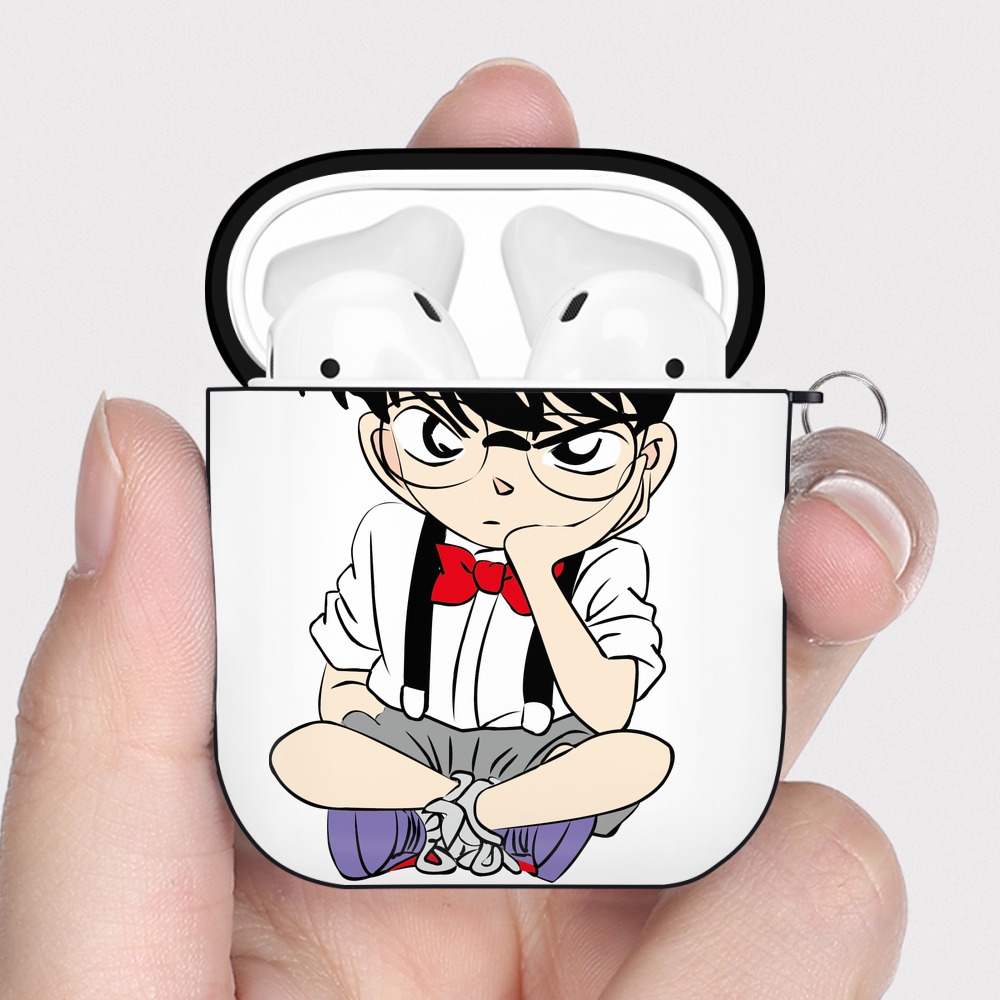 （画像用） 名探偵コナン 江戸川 コナン Detective Conan Conan Edogawa AirPods 第2世代保護ケース ハードシェル ブラック 耐衝撃・防指紋・カラビナ付き