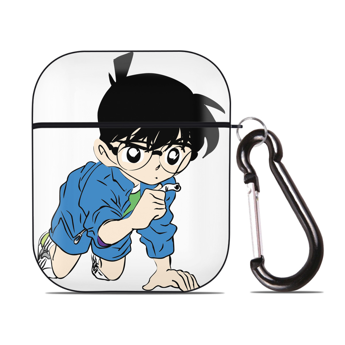 （画像用） 名探偵コナン 江戸川 コナン Detective Conan Conan Edogawa AirPods 第2世代保護ケース ハードシェル ブラック 耐衝撃・防指紋・カラビナ付き