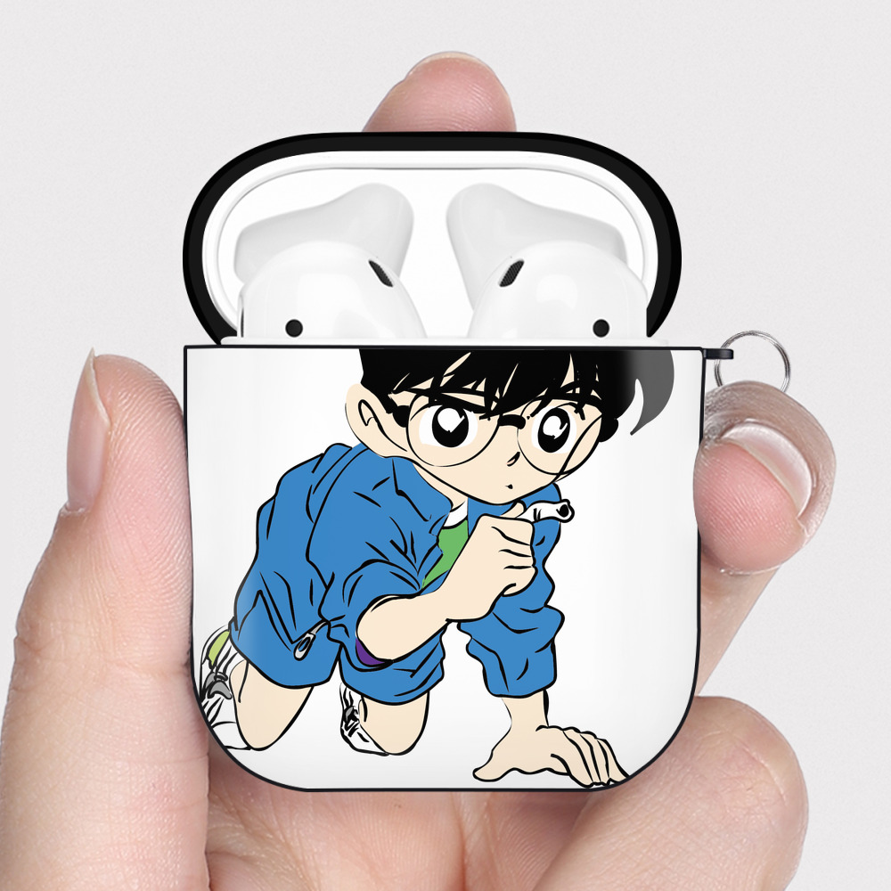 （画像用） 名探偵コナン 江戸川 コナン Detective Conan Conan Edogawa AirPods 第2世代保護ケース ハードシェル ブラック 耐衝撃・防指紋・カラビナ付き