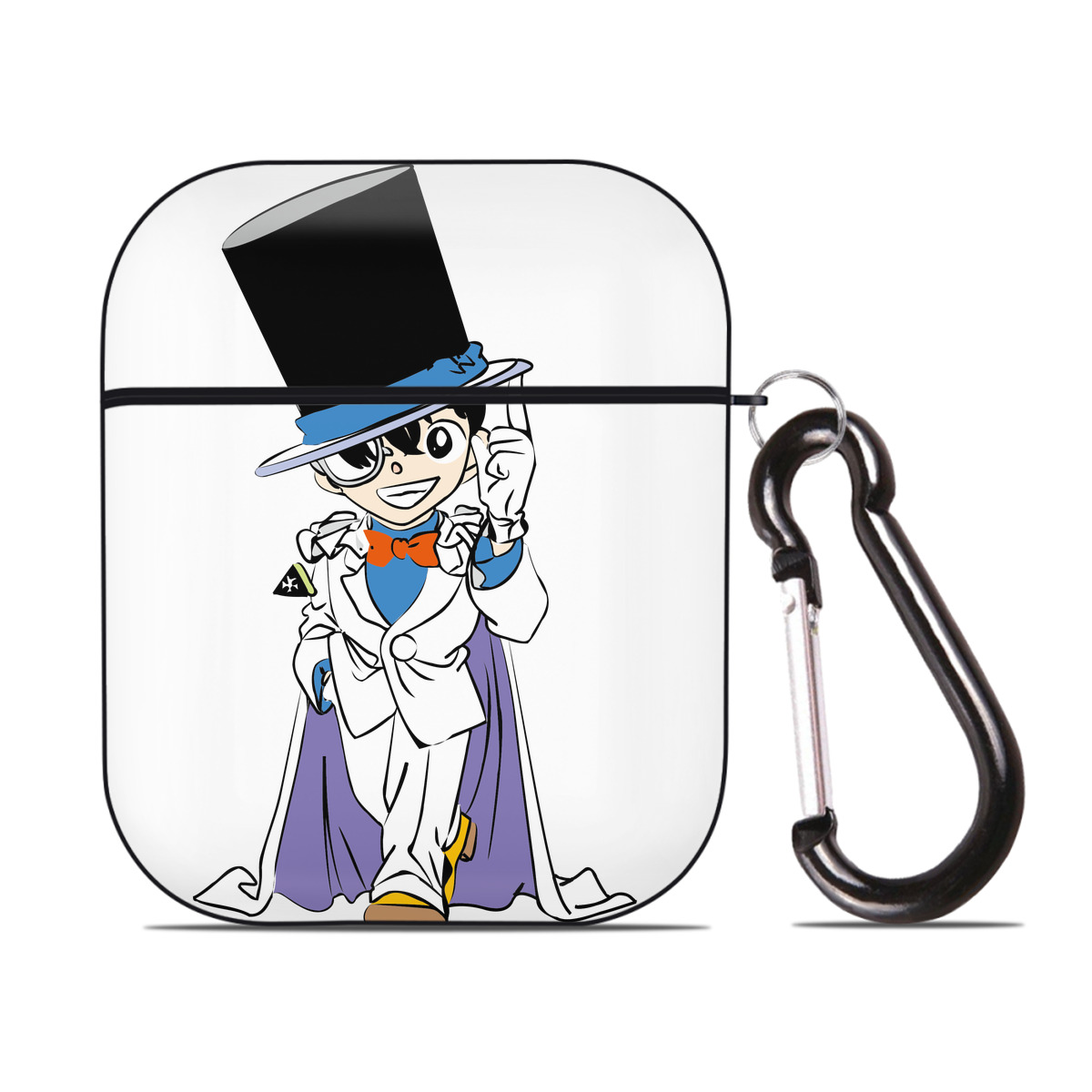 （画像用） 名探偵コナン 江戸川 コナン Detective Conan Conan Edogawa AirPods 第2世代保護ケース ハードシェル ブラック 耐衝撃・防指紋・カラビナ付き