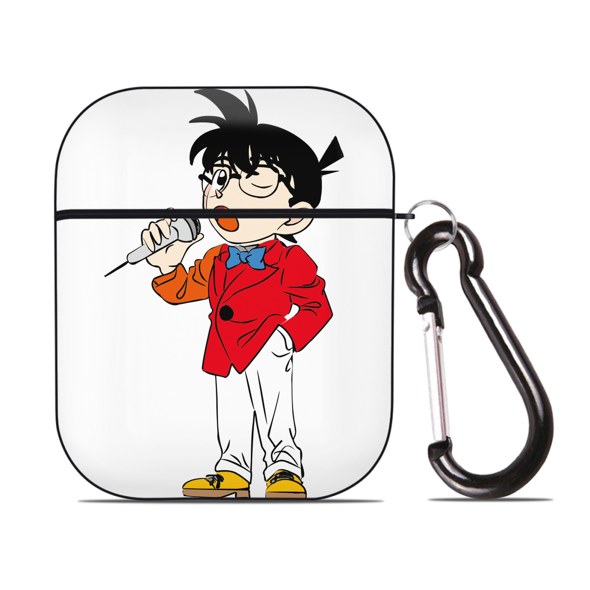 （画像用） 名探偵コナン 江戸川 コナン Detective Conan Conan Edogawa AirPods 第2世代保護ケース ハードシェル ブラック 耐衝撃・防指紋・カラビナ付き