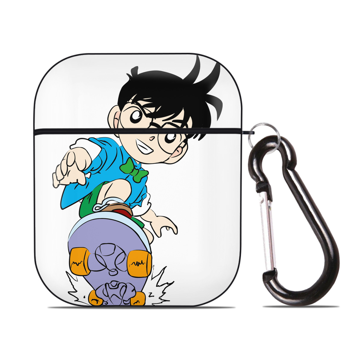（画像用） 名探偵コナン 江戸川 コナン Detective Conan Conan Edogawa AirPods 第2世代保護ケース ハードシェル ブラック 耐衝撃・防指紋・カラビナ付き