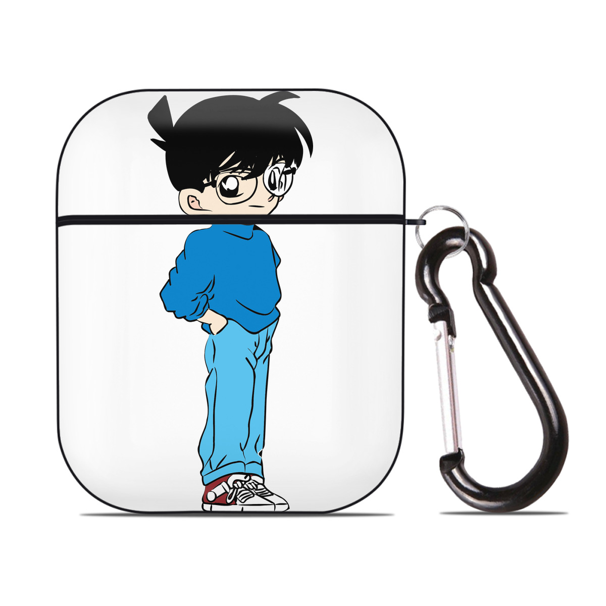 （画像用） 名探偵コナン 江戸川 コナン Detective Conan Conan Edogawa AirPods 第2世代保護ケース ハードシェル ブラック 耐衝撃・防指紋・カラビナ付き