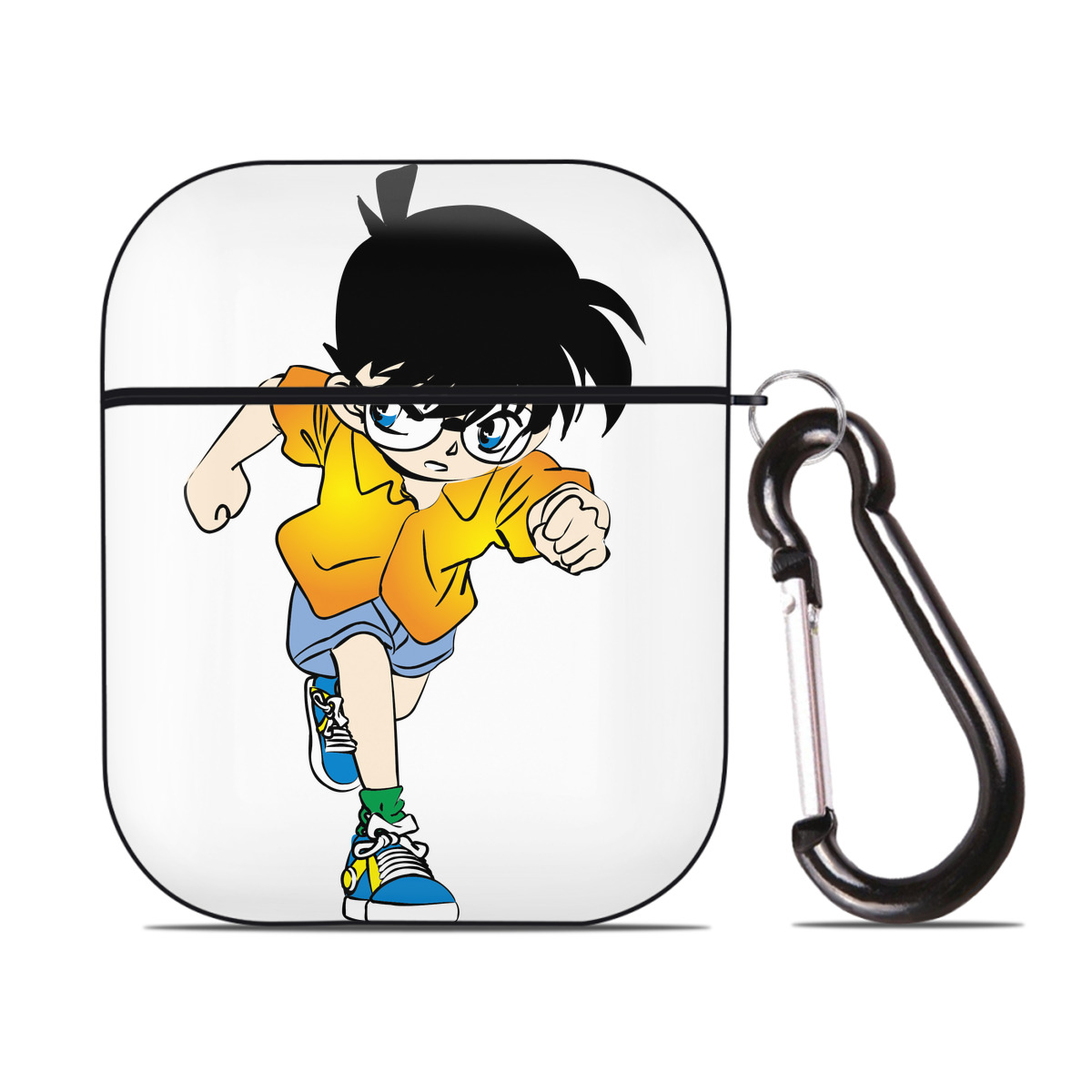 （画像用） 名探偵コナン 江戸川 コナン Detective Conan Conan Edogawa AirPods 第2世代保護ケース ハードシェル ブラック 耐衝撃・防指紋・カラビナ付き