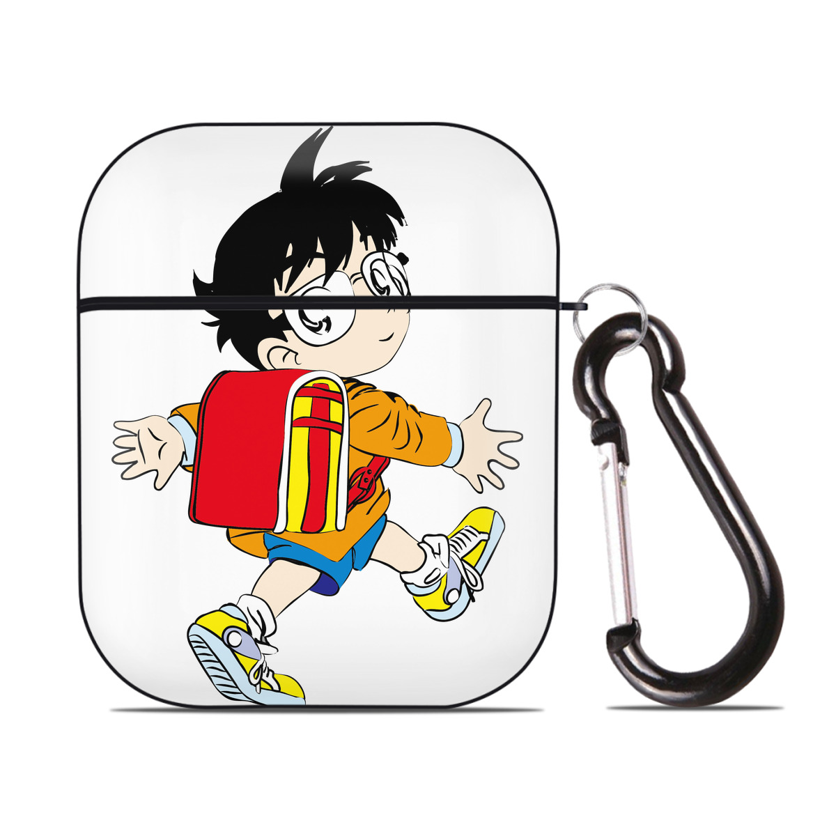 （画像用） 名探偵コナン 江戸川 コナン Detective Conan Conan Edogawa AirPods 第2世代保護ケース ハードシェル ブラック 耐衝撃・防指紋・カラビナ付き