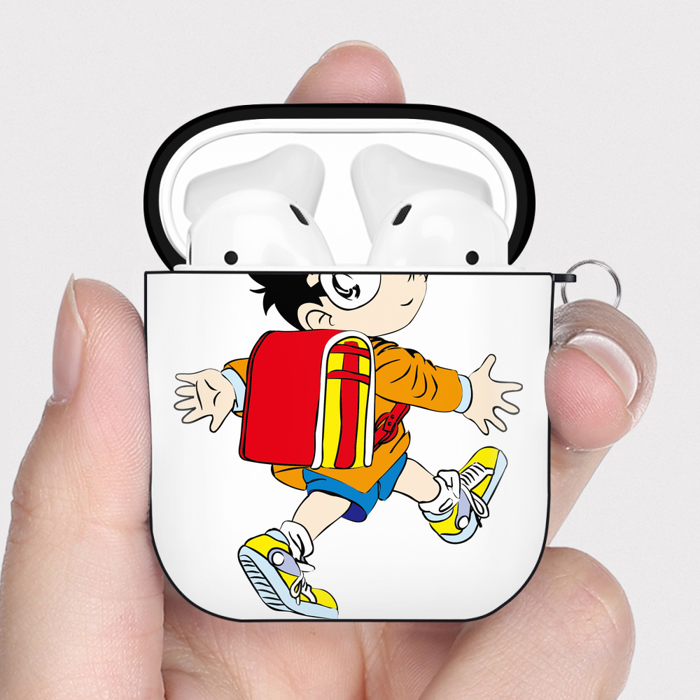 （画像用） 名探偵コナン 江戸川 コナン Detective Conan Conan Edogawa AirPods 第2世代保護ケース ハードシェル ブラック 耐衝撃・防指紋・カラビナ付き