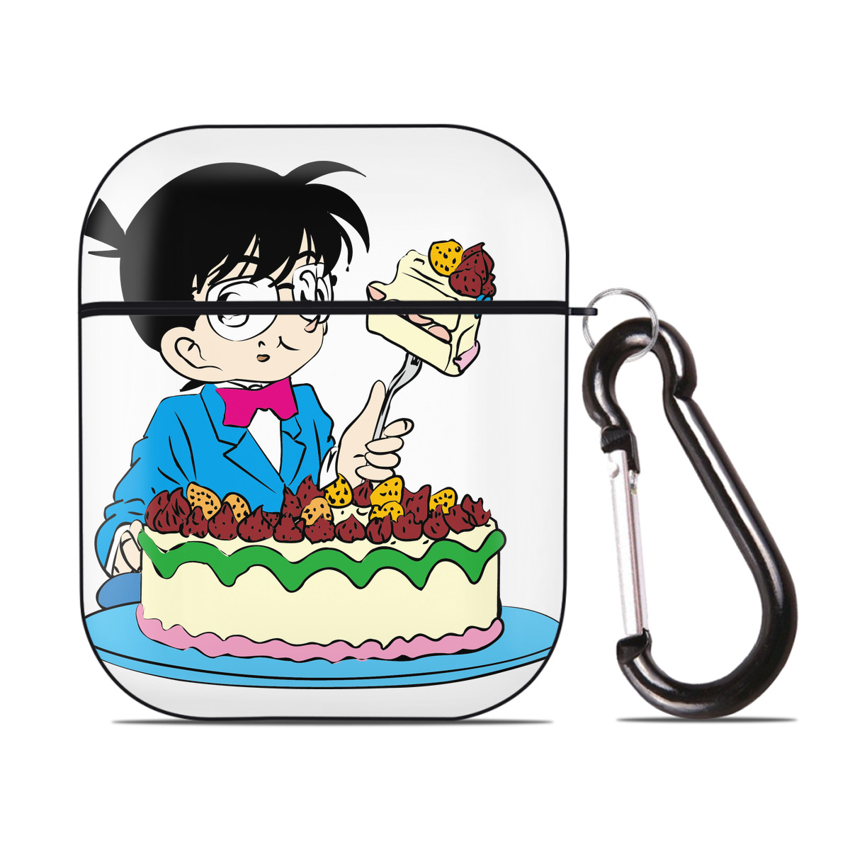 （画像用） 名探偵コナン 江戸川 コナン Detective Conan Conan Edogawa AirPods 第2世代保護ケース ハードシェル ブラック 耐衝撃・防指紋・カラビナ付き