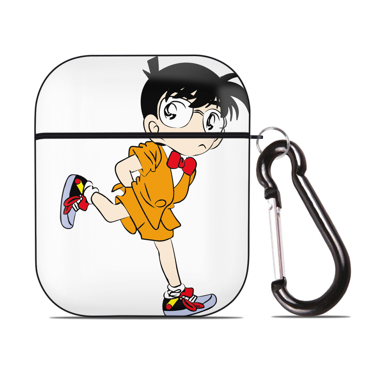 （画像用） 名探偵コナン 江戸川 コナン Detective Conan Conan Edogawa AirPods 第2世代保護ケース ハードシェル ブラック 耐衝撃・防指紋・カラビナ付き