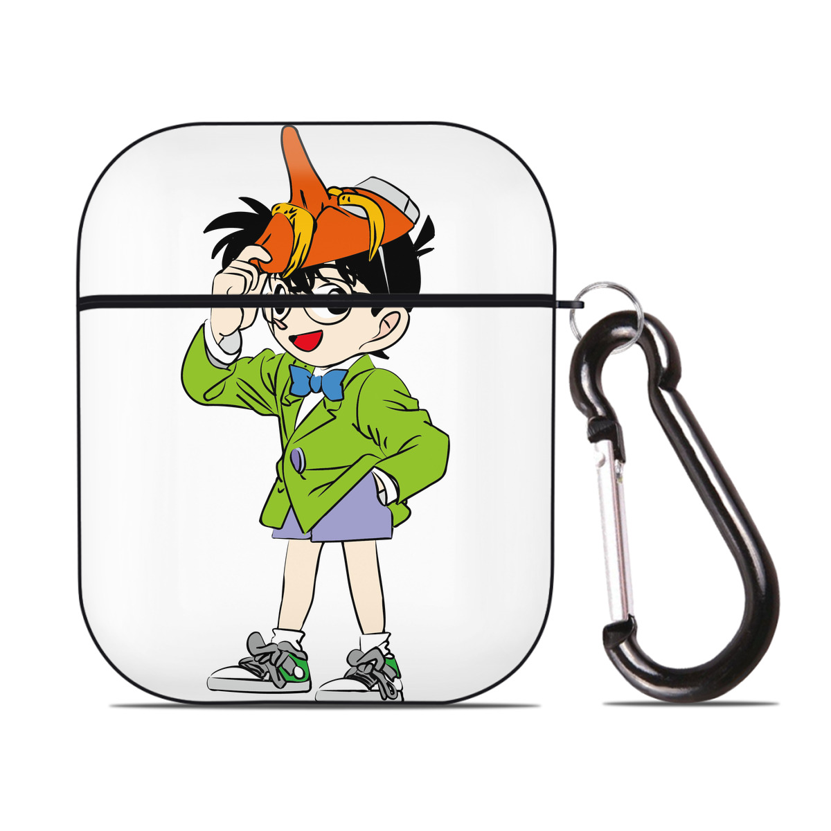 （画像用） 名探偵コナン 江戸川 コナン Detective Conan Conan Edogawa AirPods 第2世代保護ケース ハードシェル ブラック 耐衝撃・防指紋・カラビナ付き