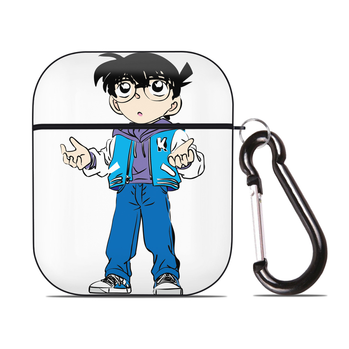 （画像用） 名探偵コナン 江戸川 コナン Detective Conan Conan Edogawa AirPods 第2世代保護ケース ハードシェル ブラック 耐衝撃・防指紋・カラビナ付き