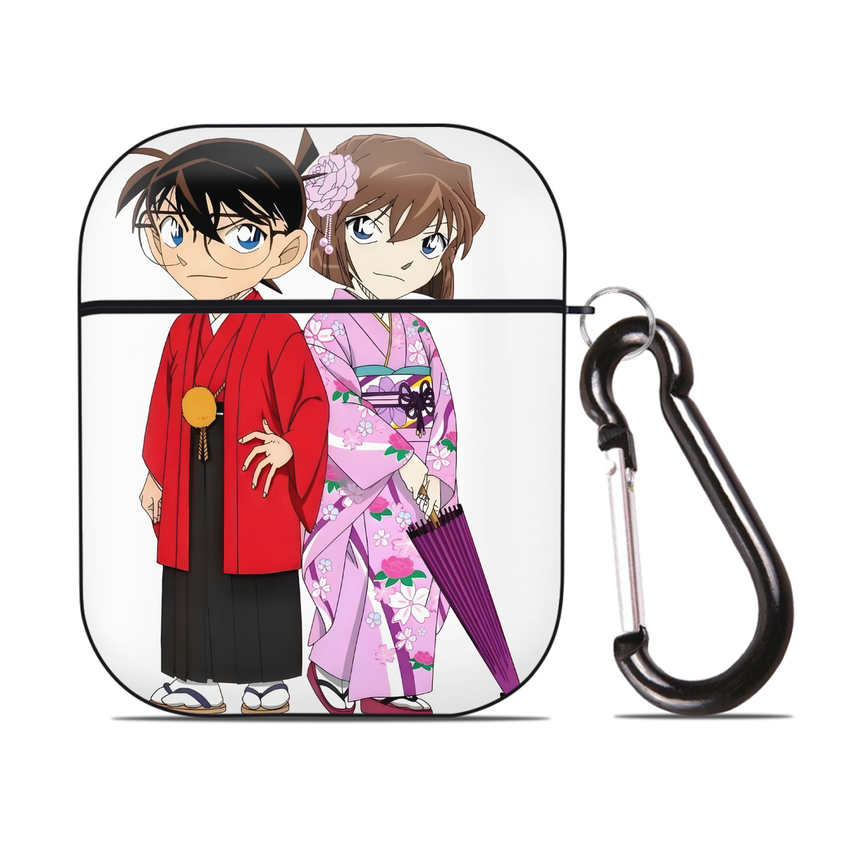 （画像用） 名探偵コナン 江戸川 コナン Detective Conan Conan Edogawa AirPods 第2世代保護ケース ハードシェル ブラック 耐衝撃・防指紋・カラビナ付き