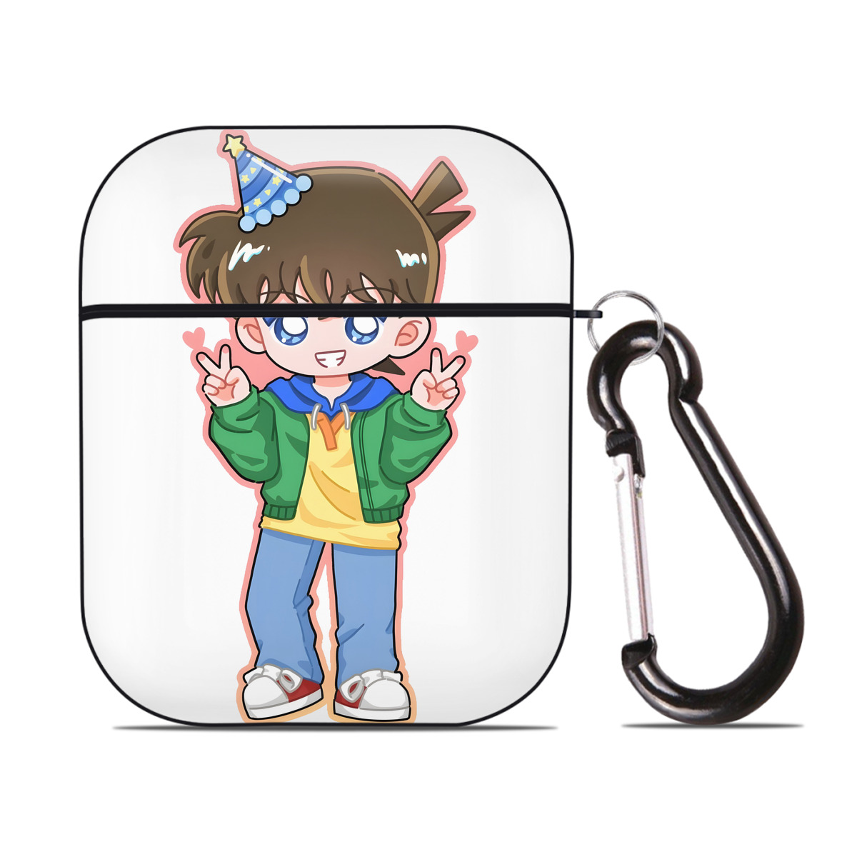 （画像用） 名探偵コナン 江戸川 コナン Detective Conan Conan Edogawa AirPods 第2世代保護ケース ハードシェル ブラック 耐衝撃・防指紋・カラビナ付き