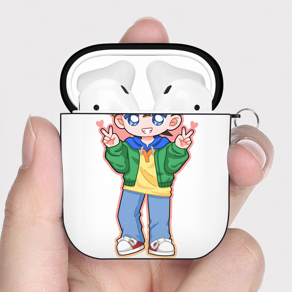 （画像用） 名探偵コナン 江戸川 コナン Detective Conan Conan Edogawa AirPods 第2世代保護ケース ハードシェル ブラック 耐衝撃・防指紋・カラビナ付き