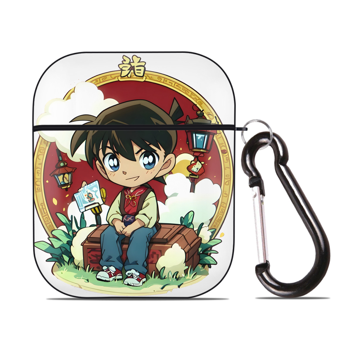 （画像用） 名探偵コナン 江戸川 コナン Detective Conan Conan Edogawa AirPods 第2世代保護ケース ハードシェル ブラック 耐衝撃・防指紋・カラビナ付き