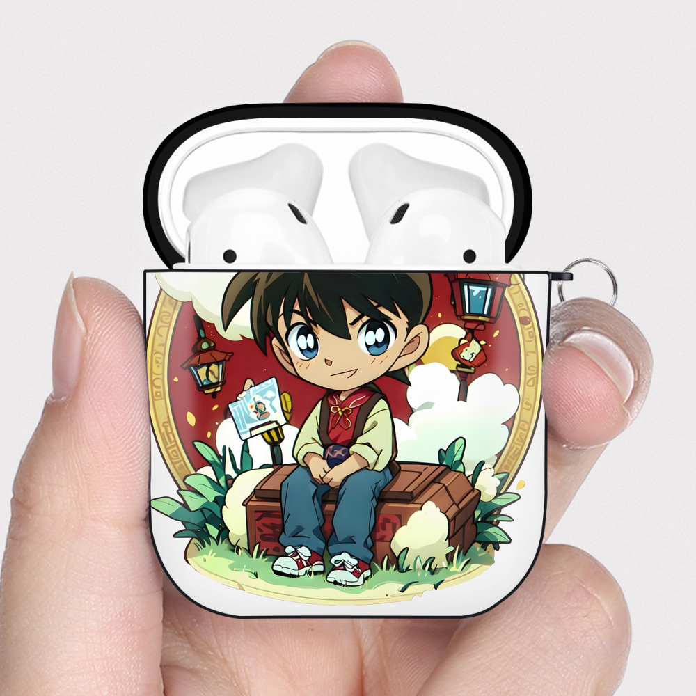 （画像用） 名探偵コナン 江戸川 コナン Detective Conan Conan Edogawa AirPods 第2世代保護ケース ハードシェル ブラック 耐衝撃・防指紋・カラビナ付き