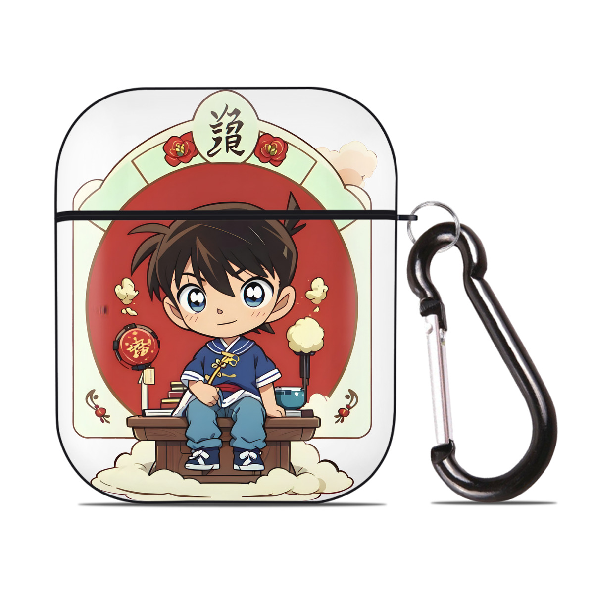 （画像用） 名探偵コナン 江戸川 コナン Detective Conan Conan Edogawa AirPods 第2世代保護ケース ハードシェル ブラック 耐衝撃・防指紋・カラビナ付き