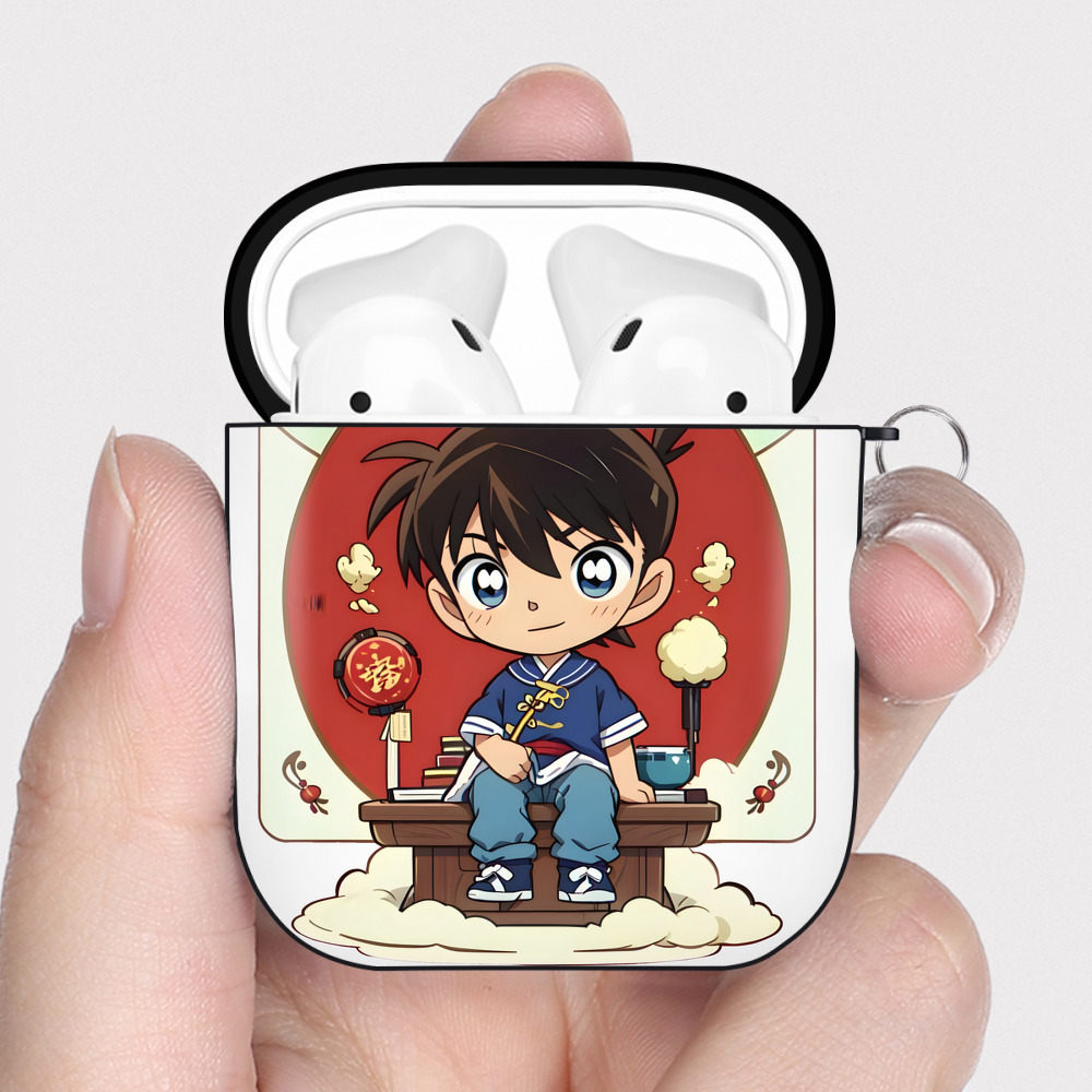 （画像用） 名探偵コナン 江戸川 コナン Detective Conan Conan Edogawa AirPods 第2世代保護ケース ハードシェル ブラック 耐衝撃・防指紋・カラビナ付き