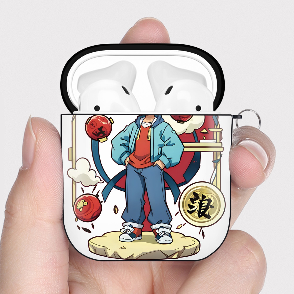 （画像用） 名探偵コナン 江戸川 コナン Detective Conan Conan Edogawa AirPods 第2世代保護ケース ハードシェル ブラック 耐衝撃・防指紋・カラビナ付き