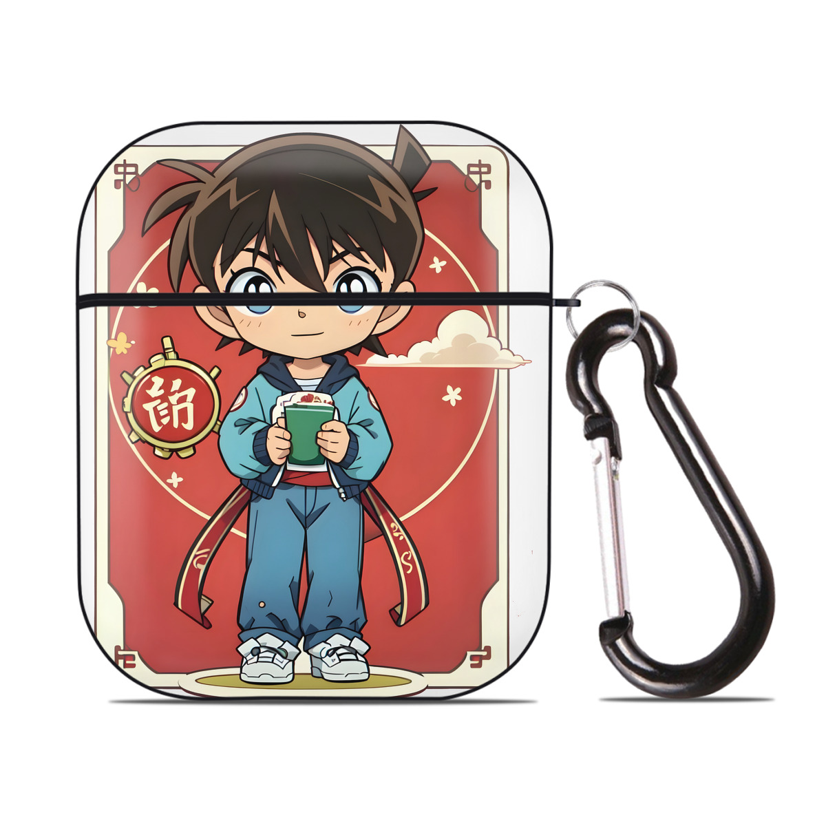 （画像用） 名探偵コナン 江戸川 コナン Detective Conan Conan Edogawa AirPods 第2世代保護ケース ハードシェル ブラック 耐衝撃・防指紋・カラビナ付き