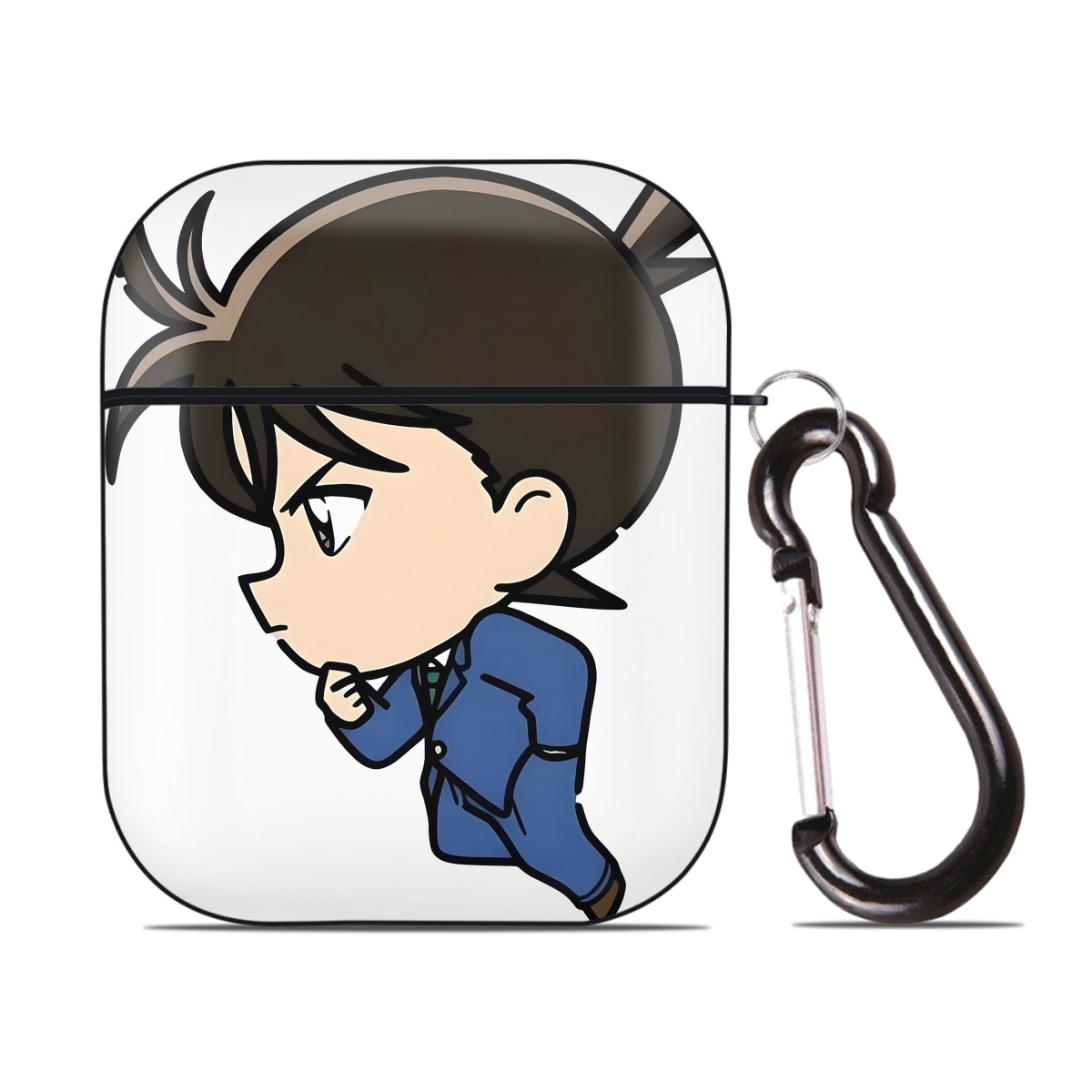 （画像用） 名探偵コナン 江戸川 コナン Detective Conan Conan Edogawa AirPods 第2世代保護ケース ハードシェル ブラック 耐衝撃・防指紋・カラビナ付き