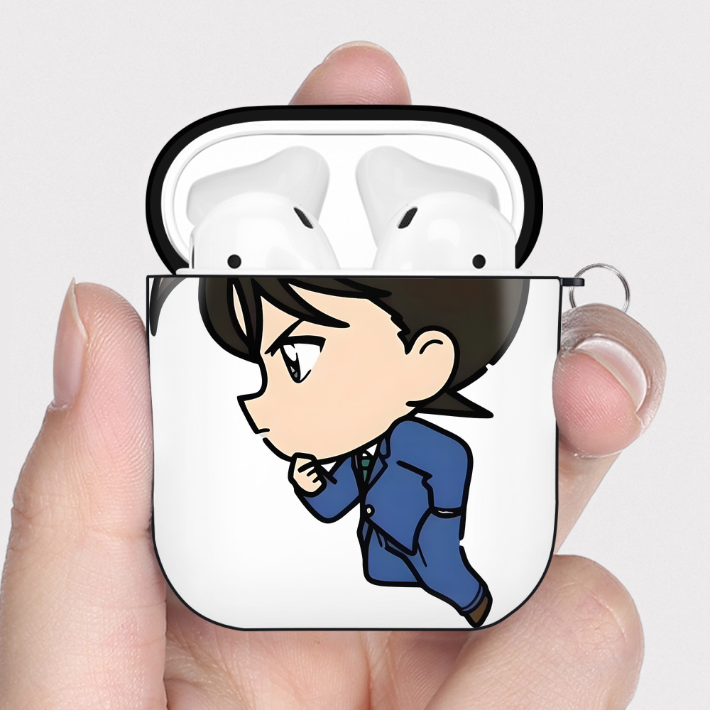 （画像用） 名探偵コナン 江戸川 コナン Detective Conan Conan Edogawa AirPods 第2世代保護ケース ハードシェル ブラック 耐衝撃・防指紋・カラビナ付き