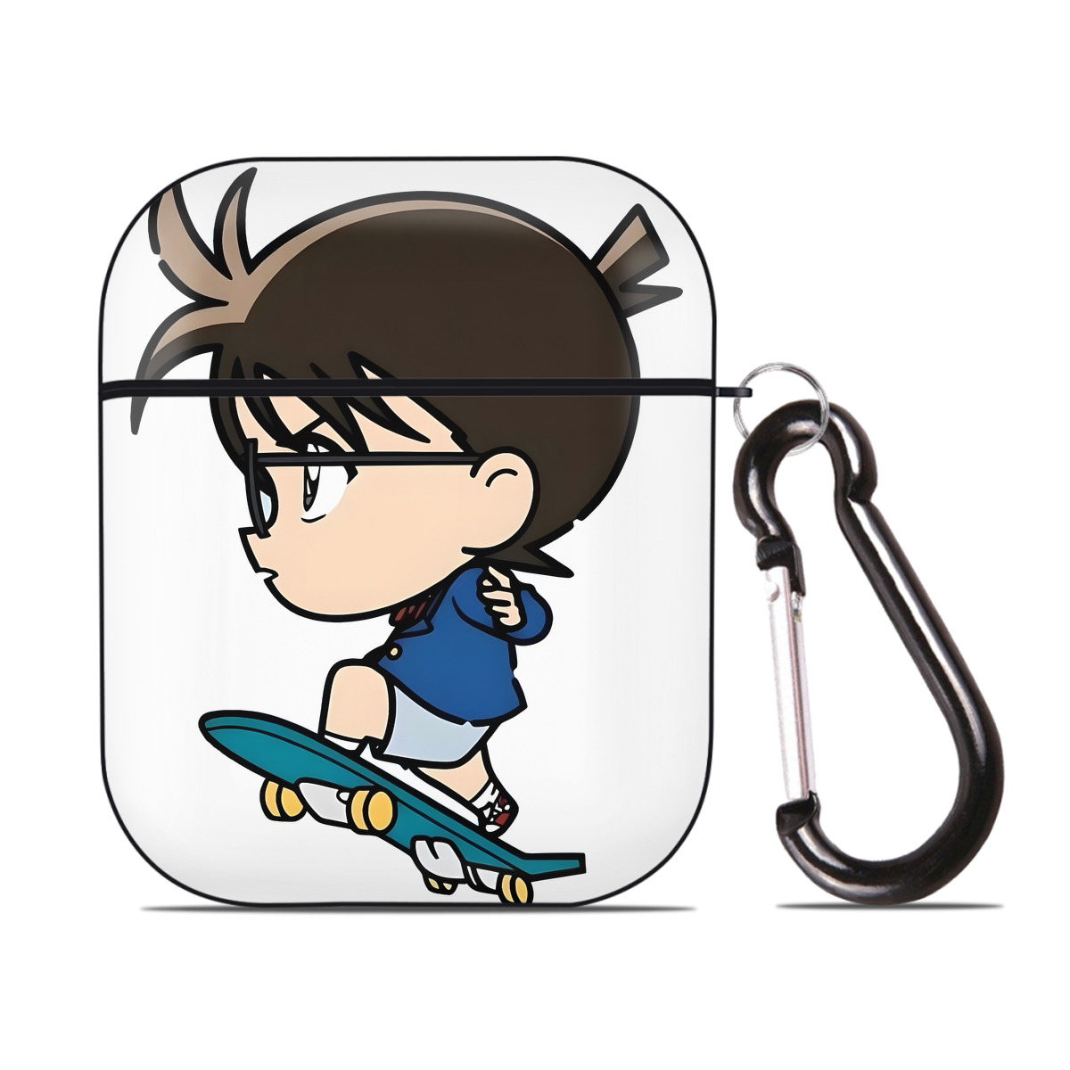 （画像用） 名探偵コナン 江戸川 コナン Detective Conan Conan Edogawa AirPods 第2世代保護ケース ハードシェル ブラック 耐衝撃・防指紋・カラビナ付き