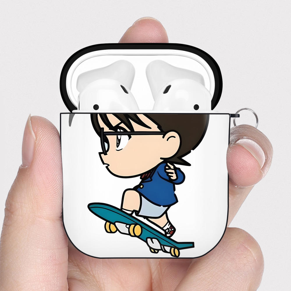（画像用） 名探偵コナン 江戸川 コナン Detective Conan Conan Edogawa AirPods 第2世代保護ケース ハードシェル ブラック 耐衝撃・防指紋・カラビナ付き