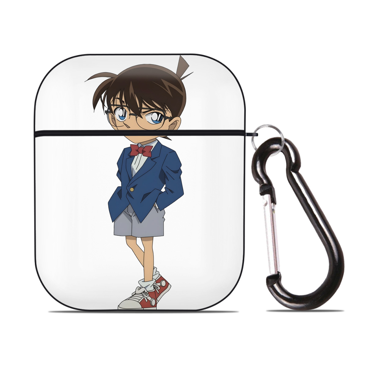 （画像用） 名探偵コナン 江戸川 コナン Detective Conan Conan Edogawa AirPods 第2世代保護ケース ハードシェル ブラック 耐衝撃・防指紋・カラビナ付き