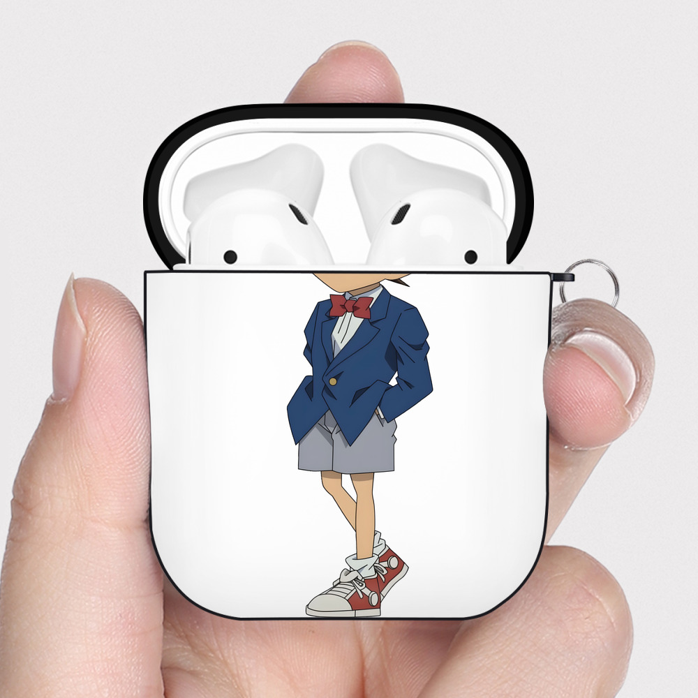 （画像用） 名探偵コナン 江戸川 コナン Detective Conan Conan Edogawa AirPods 第2世代保護ケース ハードシェル ブラック 耐衝撃・防指紋・カラビナ付き