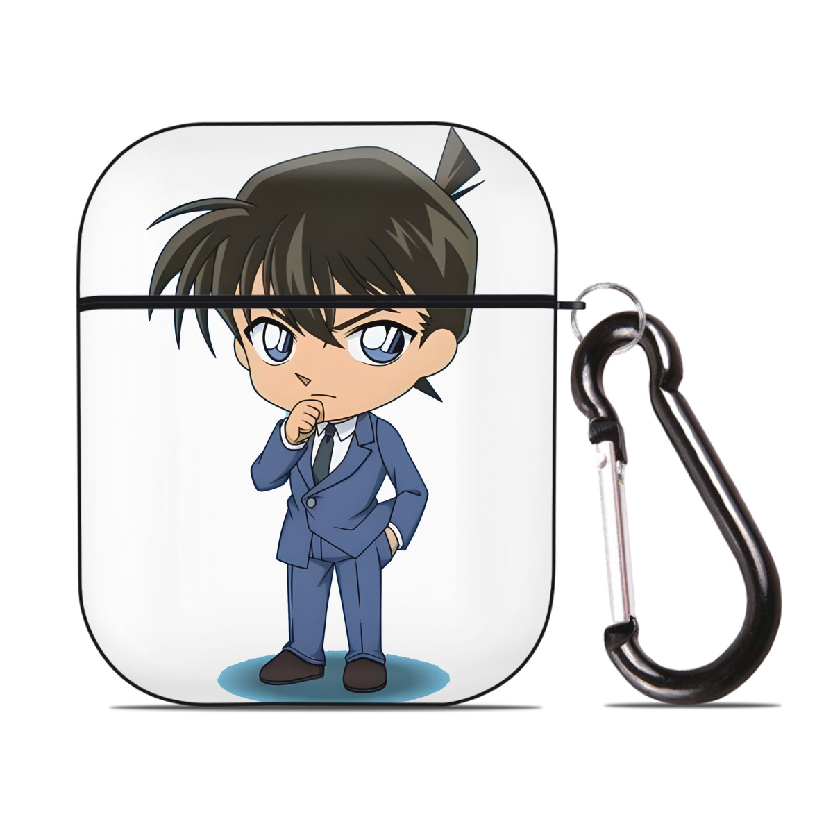 （画像用） 名探偵コナン 江戸川 コナン Detective Conan Conan Edogawa AirPods 第2世代保護ケース ハードシェル ブラック 耐衝撃・防指紋・カラビナ付き