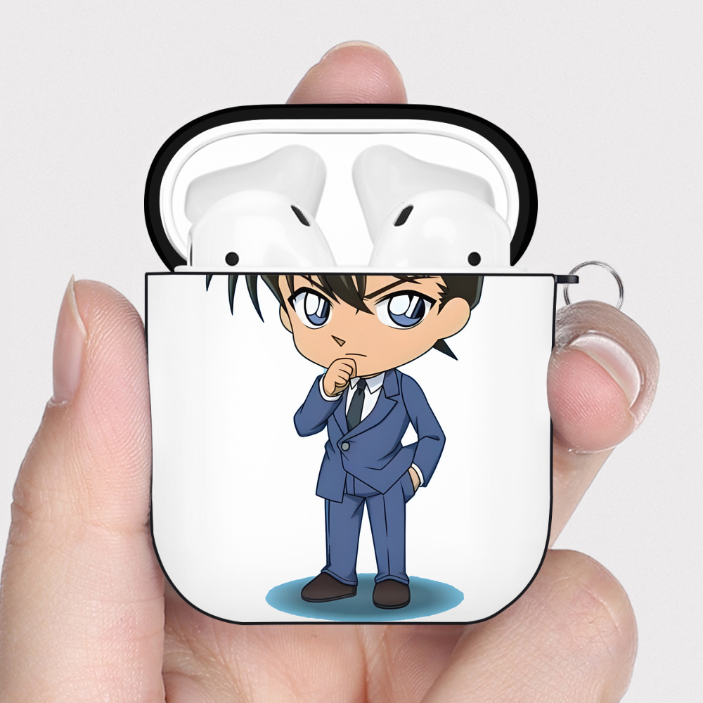 （画像用） 名探偵コナン 江戸川 コナン Detective Conan Conan Edogawa AirPods 第2世代保護ケース ハードシェル ブラック 耐衝撃・防指紋・カラビナ付き