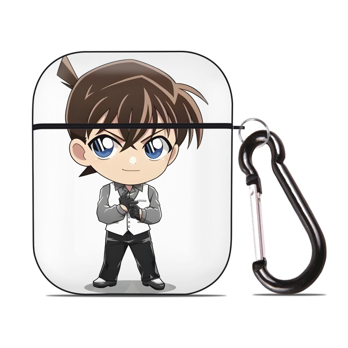 （画像用） 名探偵コナン 江戸川 コナン Detective Conan Conan Edogawa AirPods 第2世代保護ケース ハードシェル ブラック 耐衝撃・防指紋・カラビナ付き