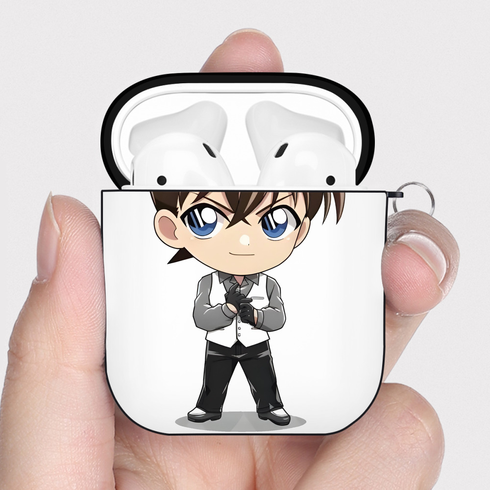 （画像用） 名探偵コナン 江戸川 コナン Detective Conan Conan Edogawa AirPods 第2世代保護ケース ハードシェル ブラック 耐衝撃・防指紋・カラビナ付き