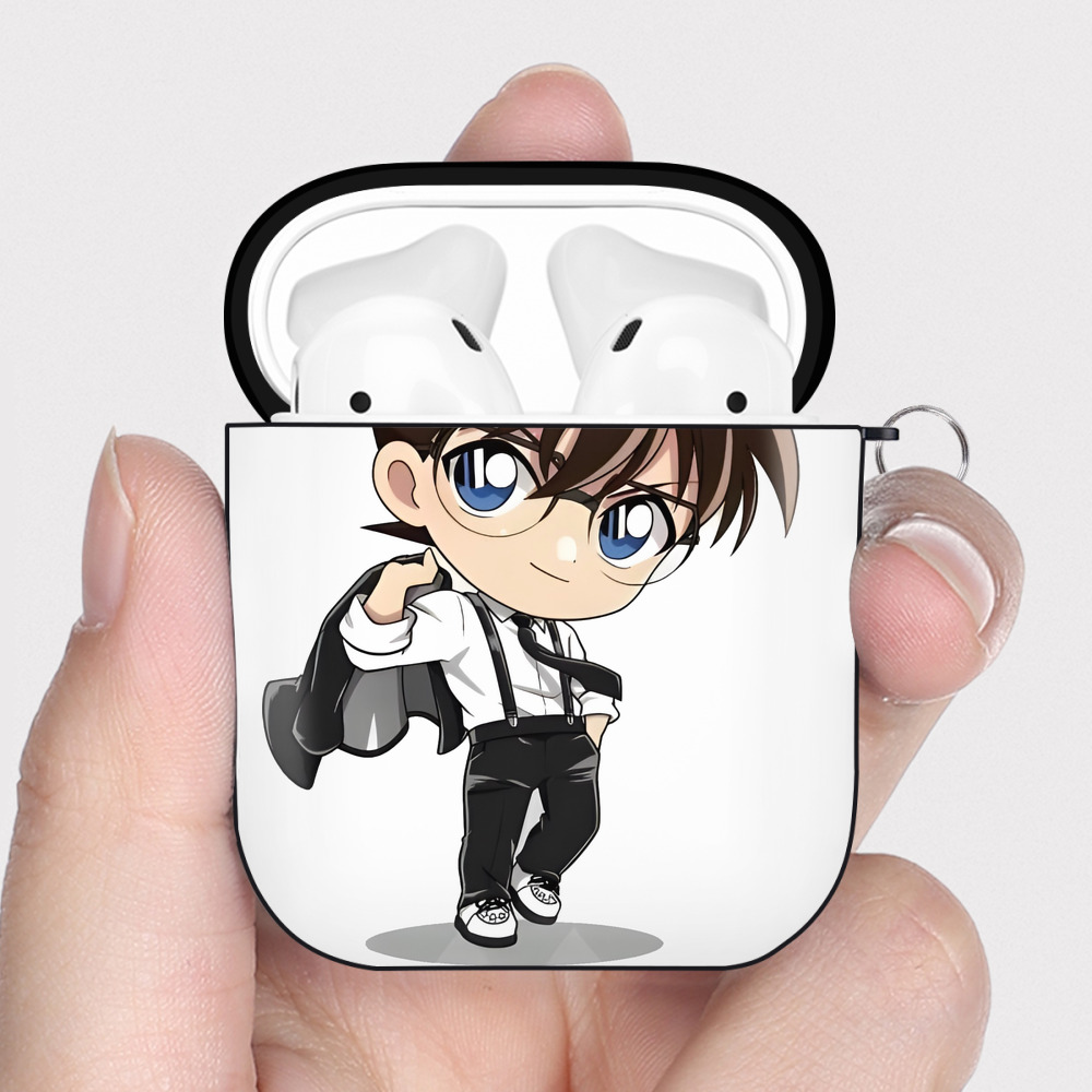 （画像用） 名探偵コナン 江戸川 コナン Detective Conan Conan Edogawa AirPods 第2世代保護ケース ハードシェル ブラック 耐衝撃・防指紋・カラビナ付き