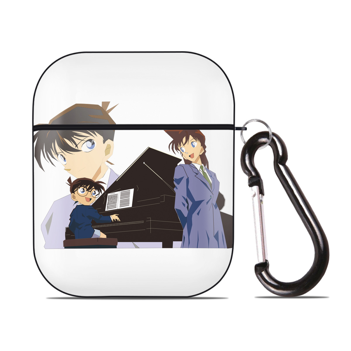 （画像用） 名探偵コナン 毛利 蘭 もうり らん、モーリ ラン Detective Conan Rachel Moore AirPods 第2世代保護ケース ハードシェル ブラック 耐衝撃・防指紋・カラビナ付き