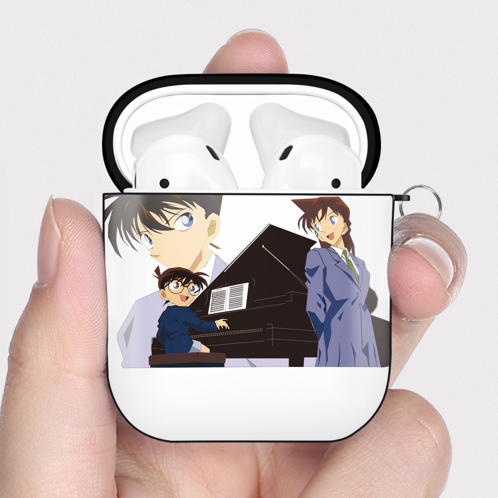 （画像用） 名探偵コナン 毛利 蘭 もうり らん、モーリ ラン Detective Conan Rachel Moore AirPods 第2世代保護ケース ハードシェル ブラック 耐衝撃・防指紋・カラビナ付き