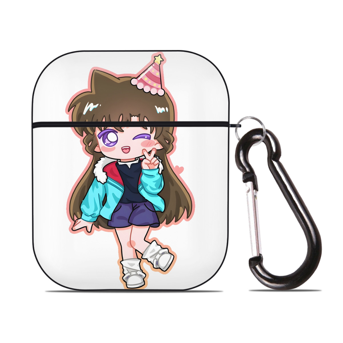 （画像用） 名探偵コナン 毛利 蘭 もうり らん、モーリ ラン Detective Conan Rachel Moore AirPods 第2世代保護ケース ハードシェル ブラック 耐衝撃・防指紋・カラビナ付き