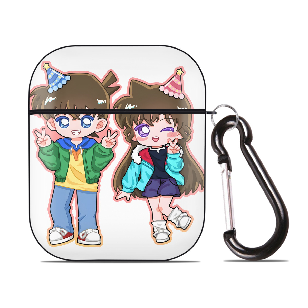 （画像用） 名探偵コナン 毛利 蘭 もうり らん、モーリ ラン Detective Conan Rachel Moore AirPods 第2世代保護ケース ハードシェル ブラック 耐衝撃・防指紋・カラビナ付き
